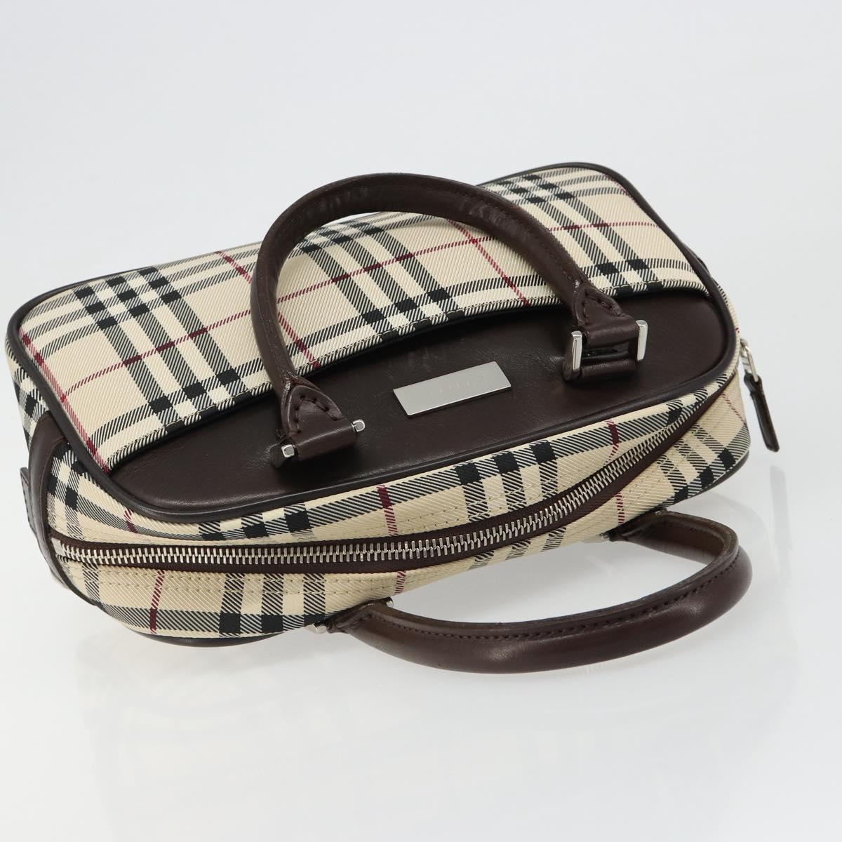BURBERRY Nova Check Hand Bag Canvas Beige Silver Auth SW2449V