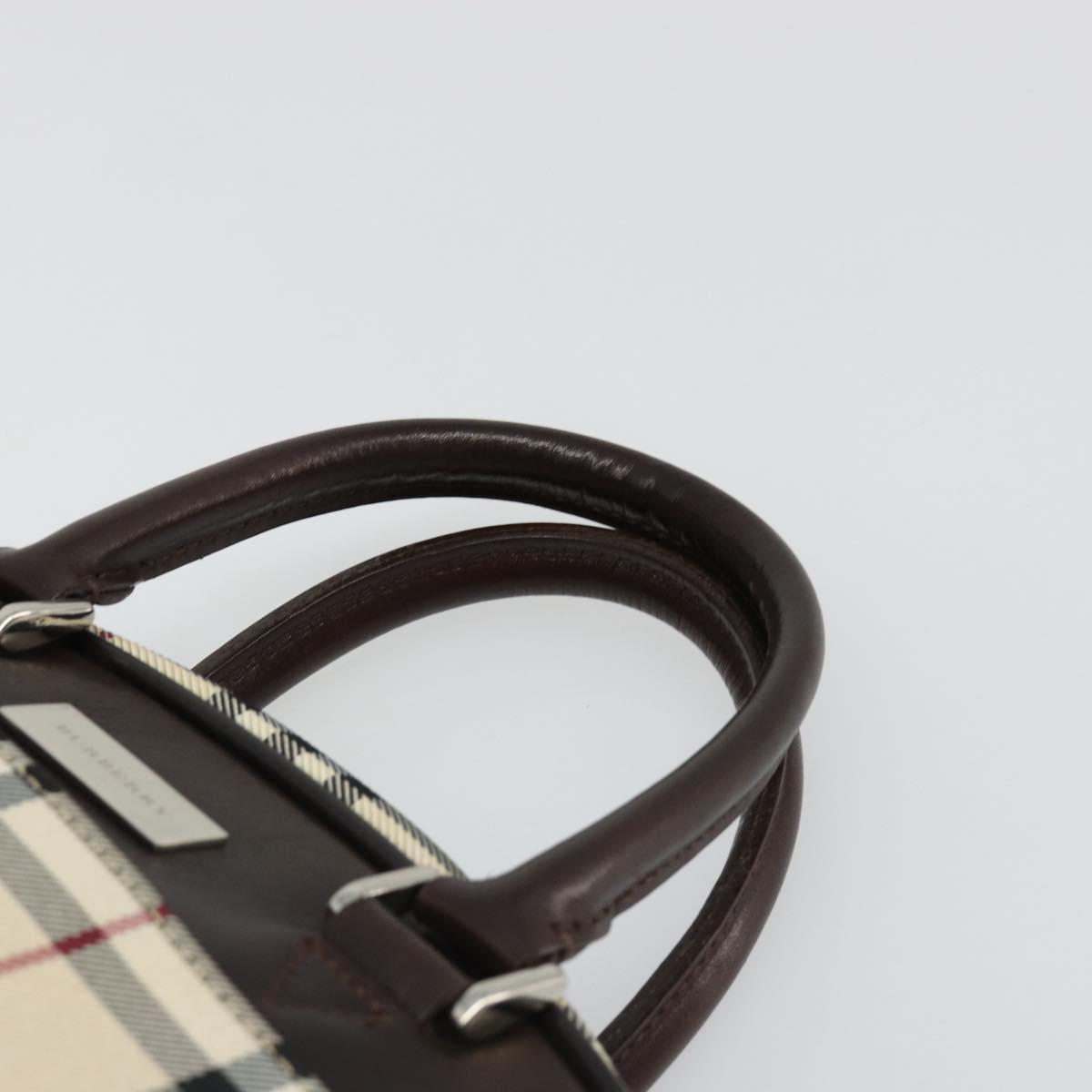 BURBERRY Nova Check Hand Bag Canvas Beige Silver Auth SW2449V