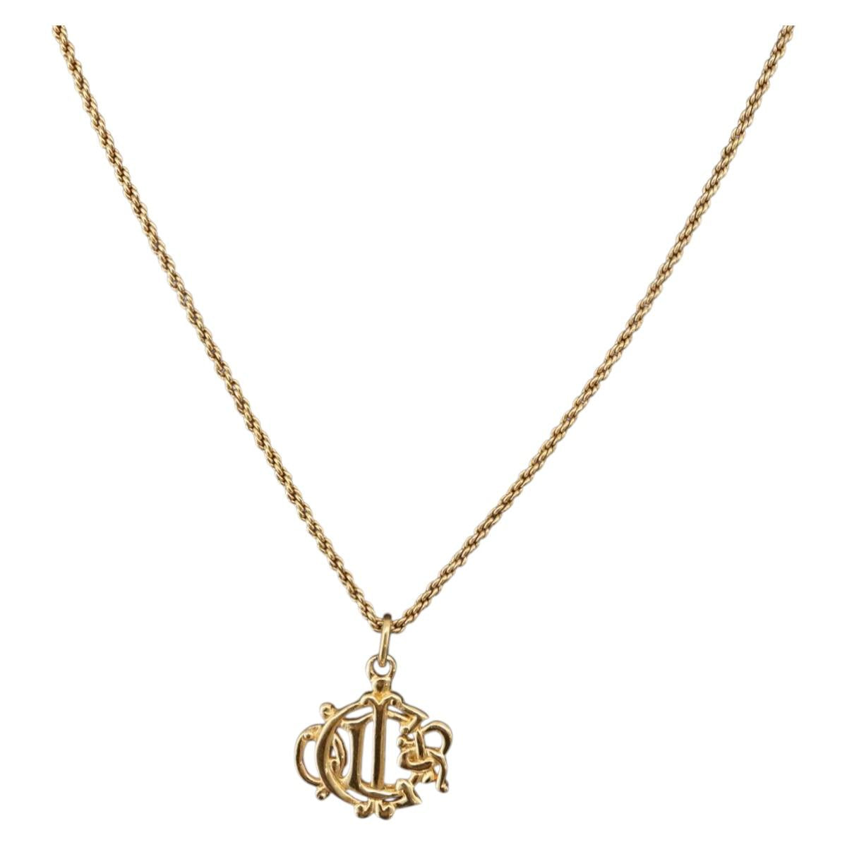 Christian Dior Necklace Metal Gold Tone Auth SW2457
