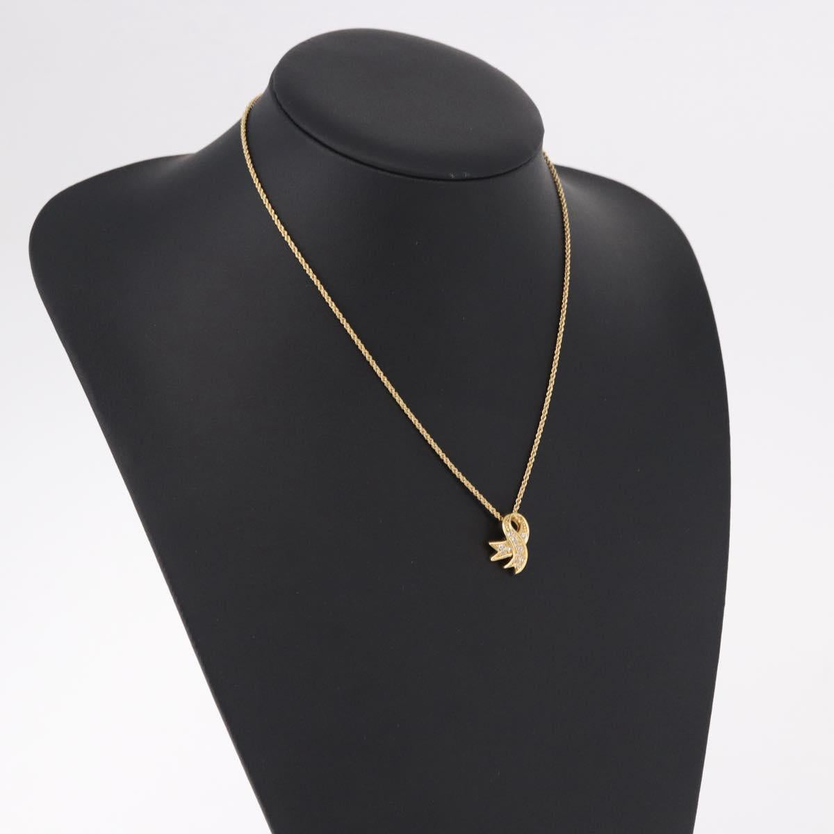 Christian Dior Ribbon Necklace Metal Gold Tone Auth SW2467