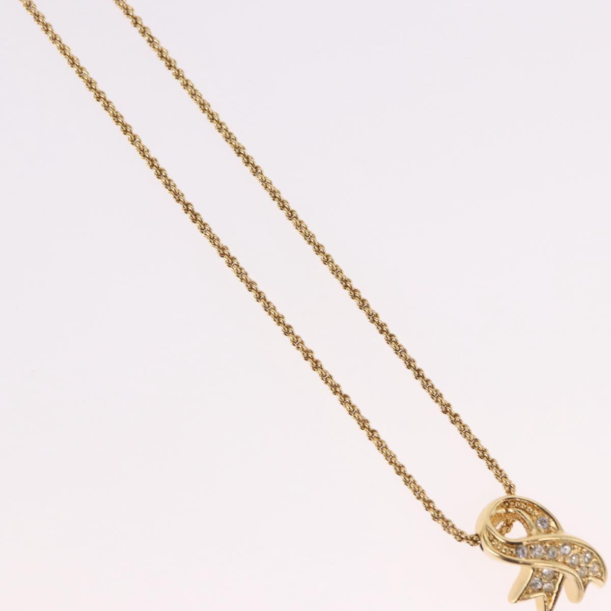 Christian Dior Ribbon Necklace Metal Gold Tone Auth SW2467