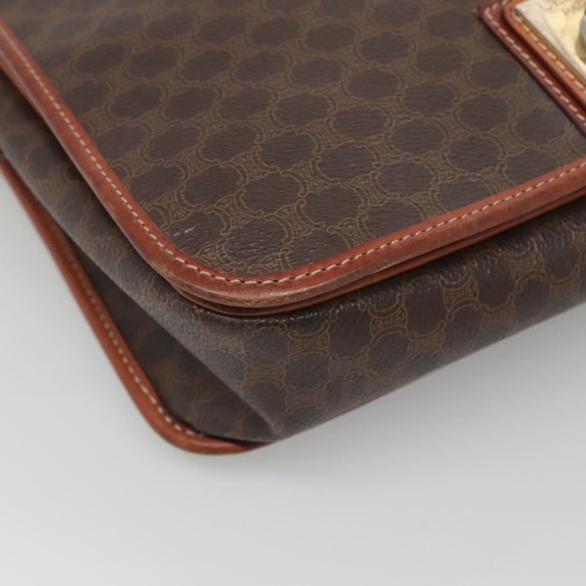 CELINE Macadam Canvas Shoulder Bag PVC Leather Brown Auth sw248