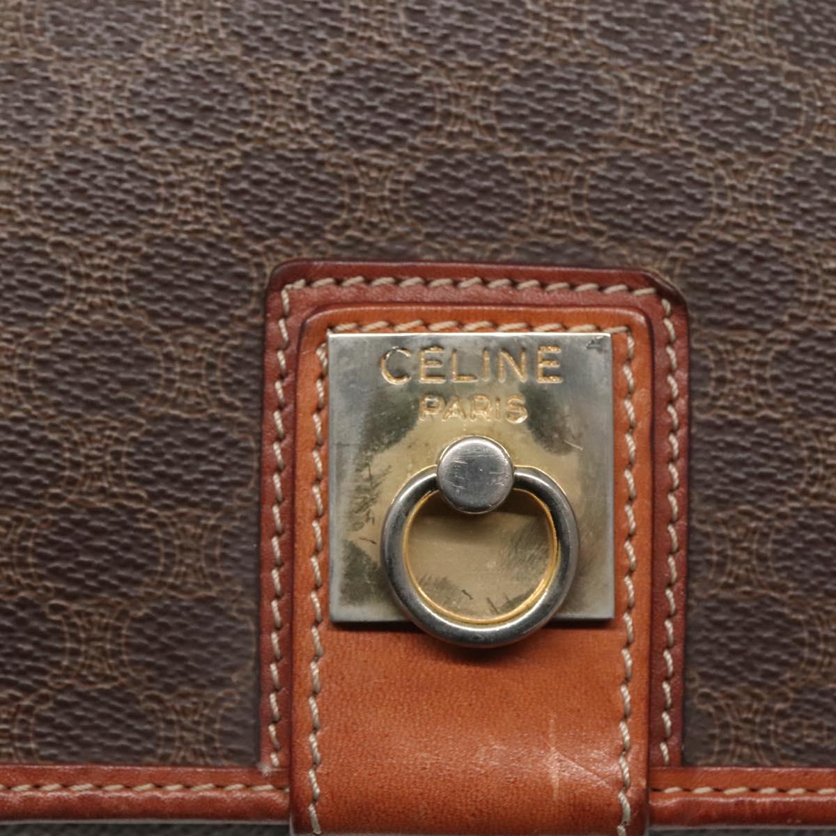 CELINE Macadam Canvas Shoulder Bag PVC Leather Brown Auth sw248