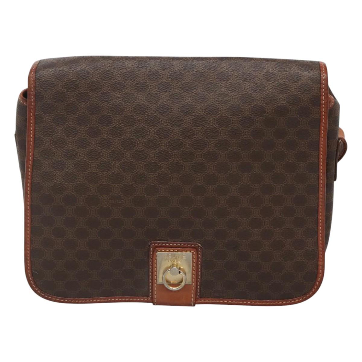 CELINE Macadam Canvas Shoulder Bag PVC Leather Brown Auth sw248