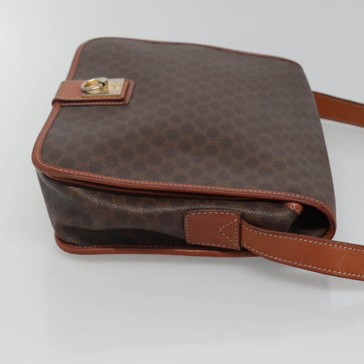 CELINE Macadam Canvas Shoulder Bag PVC Leather Brown Auth sw248