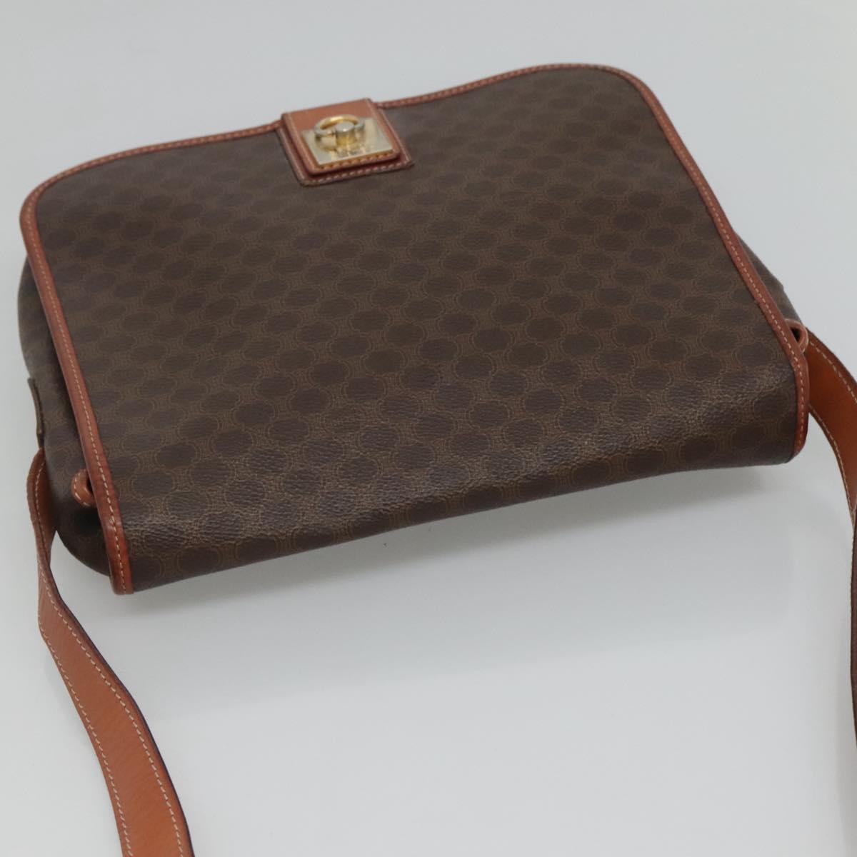 CELINE Macadam Canvas Shoulder Bag PVC Leather Brown Auth sw248