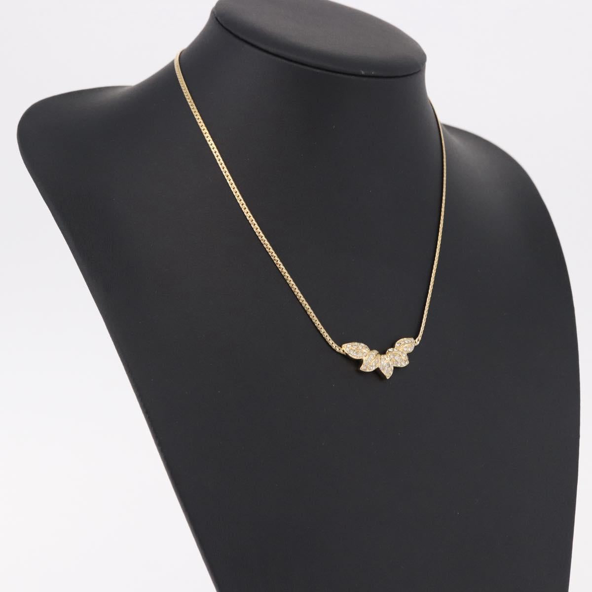 Christian Dior Leaf Motif Necklace Metal Gold Tone Auth SW2483