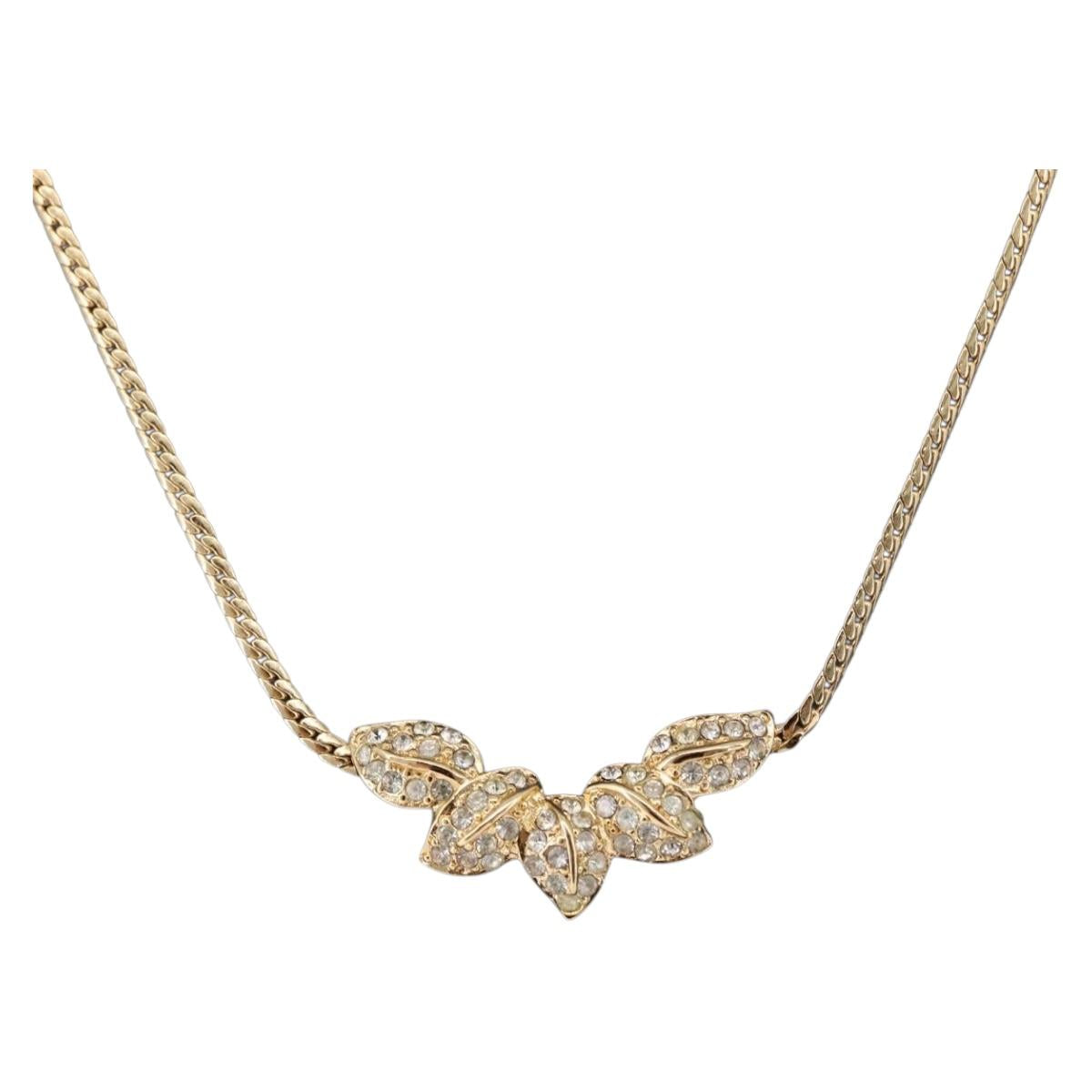 Christian Dior Leaf Motif Necklace Metal Gold Tone Auth SW2483
