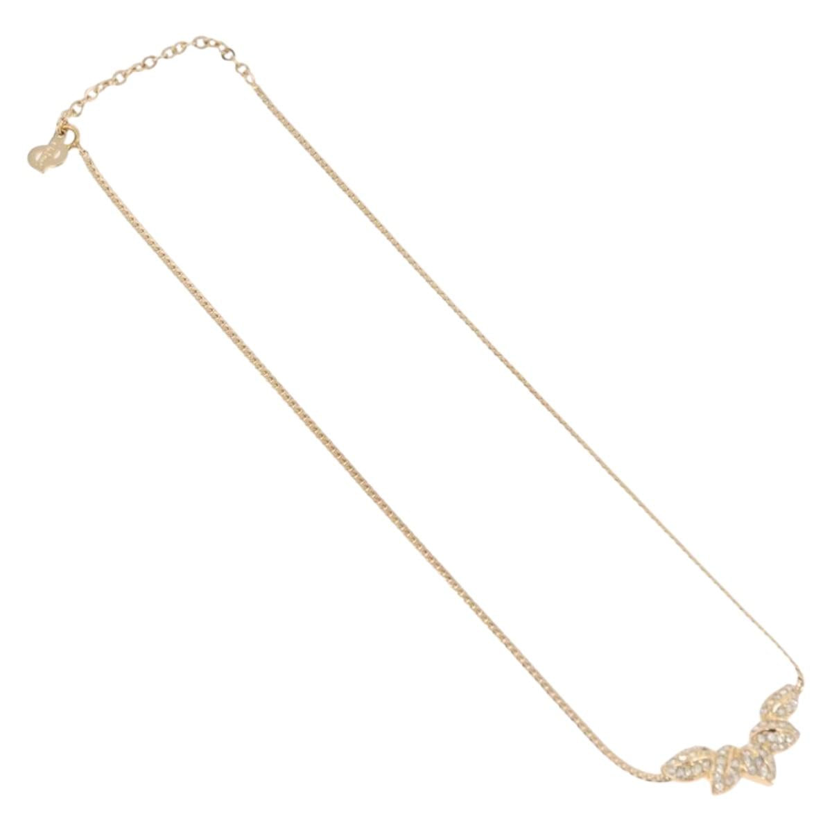 Christian Dior Leaf Motif Necklace Metal Gold Tone Auth SW2483