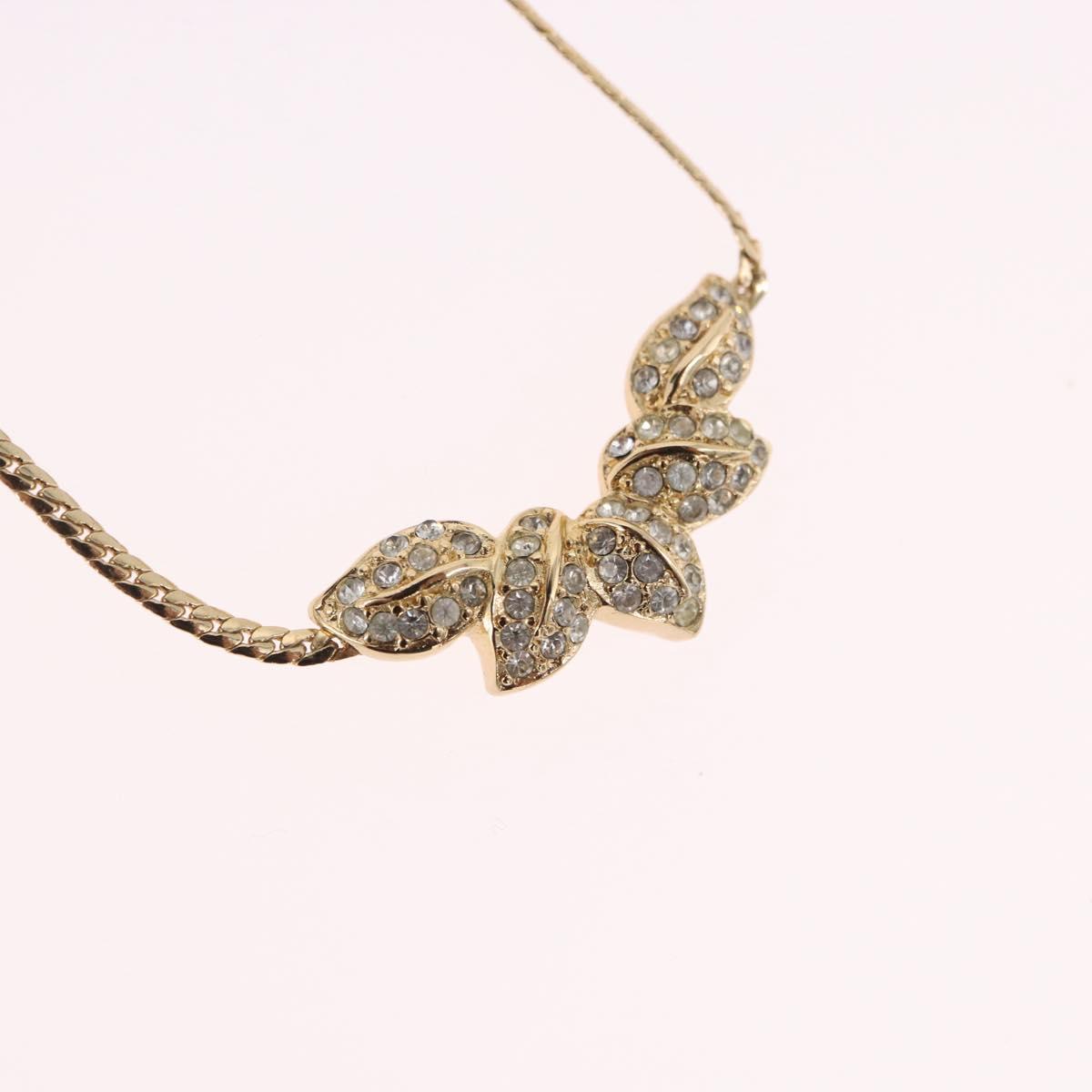 Christian Dior Leaf Motif Necklace Metal Gold Tone Auth SW2483