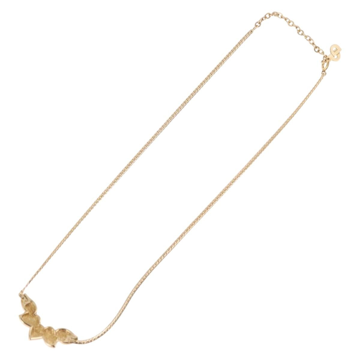 Christian Dior Leaf Motif Necklace Metal Gold Tone Auth SW2483