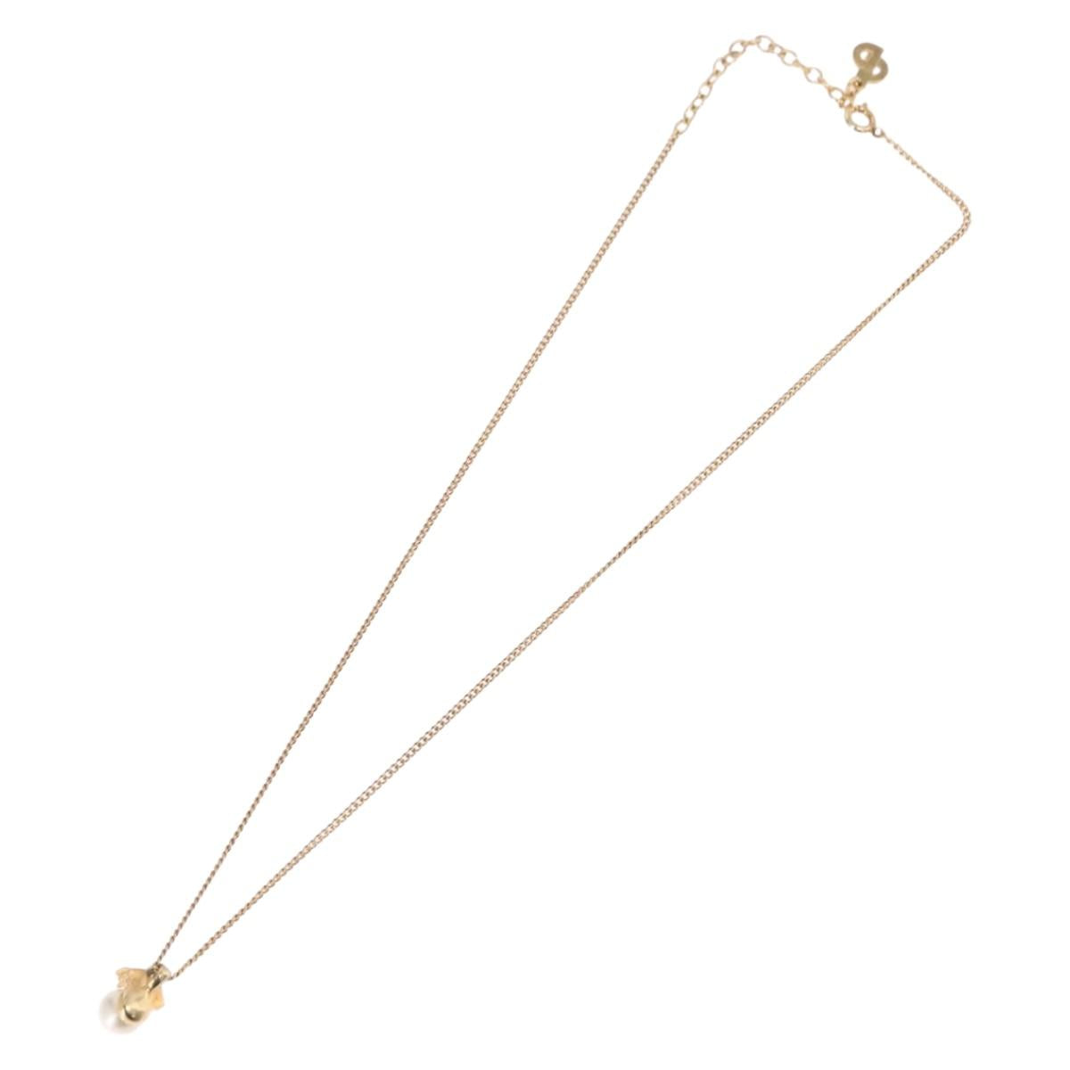 Christian Dior Pearl tTop Necklace Metal Gold Tone Auth SW2495