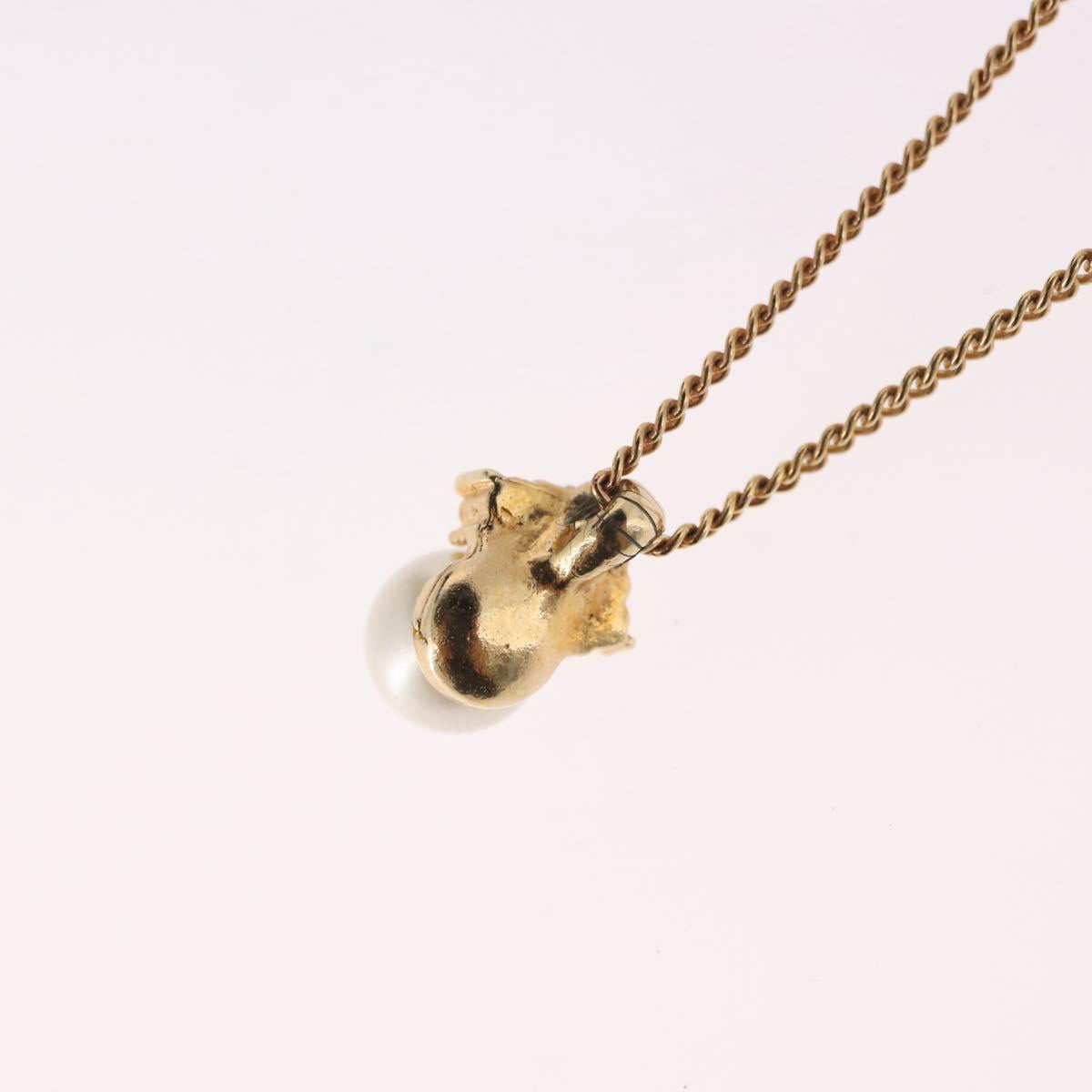 Christian Dior Pearl tTop Necklace Metal Gold Tone Auth SW2495