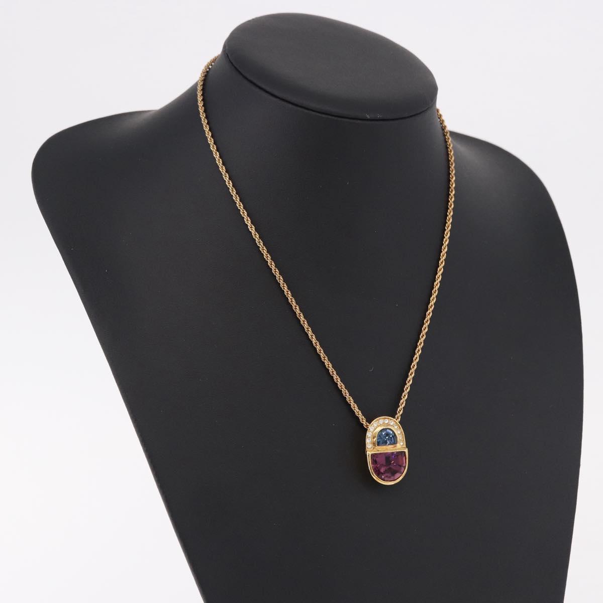 Christian Dior Colored Stone Necklace Metal Gold Tone Auth SW2503A