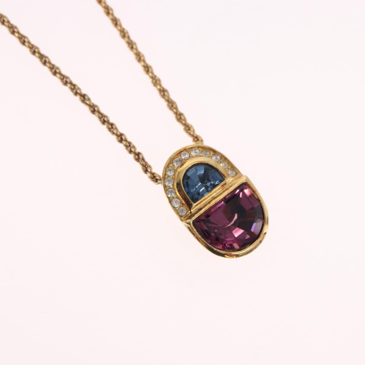 Christian Dior Colored Stone Necklace Metal Gold Tone Auth SW2503A