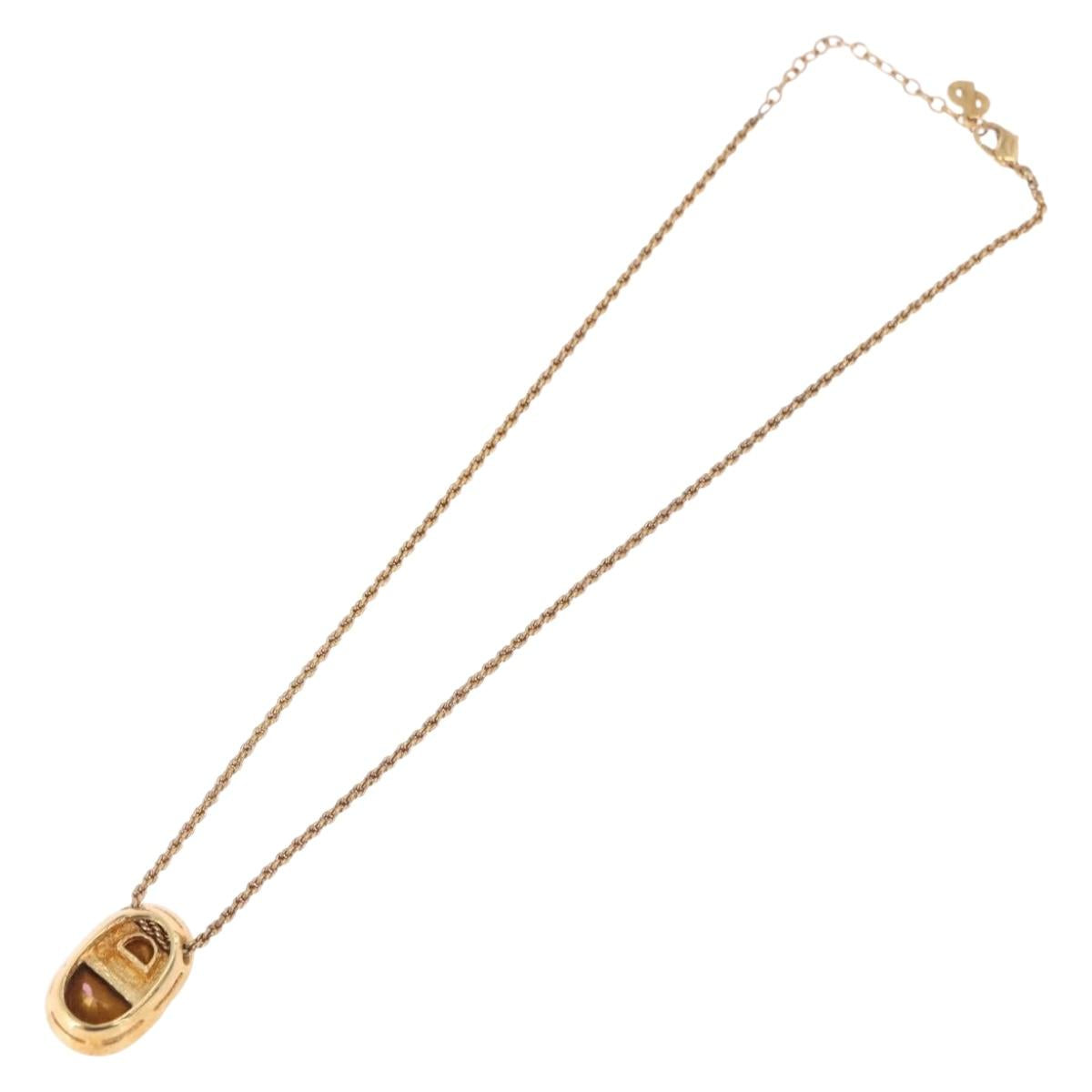 Christian Dior Colored Stone Necklace Metal Gold Tone Auth SW2503A