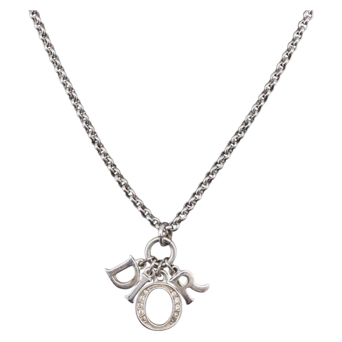 Christian Dior Necklace Metal Silver Auth SW2520