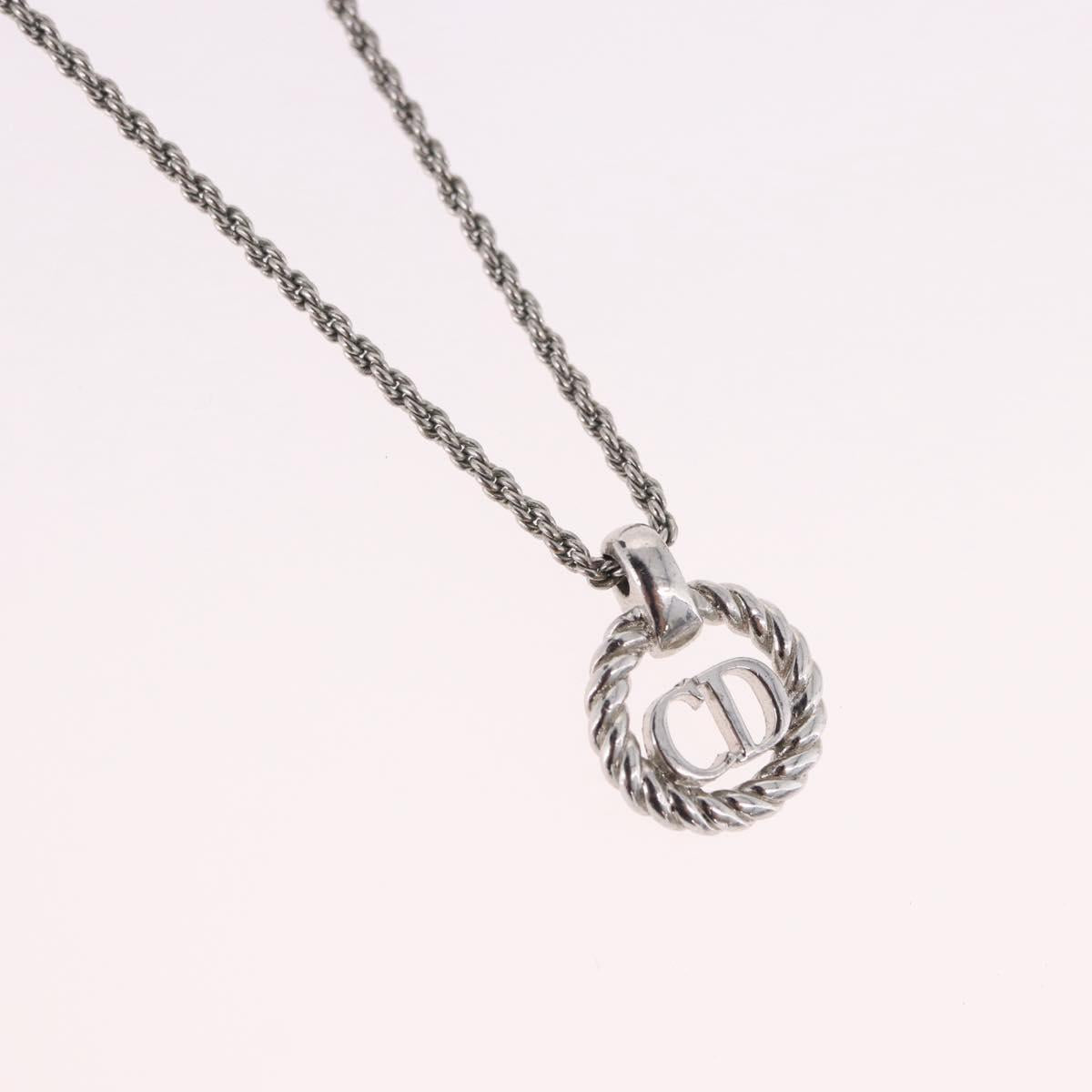 Christian Dior Rope Circle Logo Necklace Metal Silver Auth SW2521