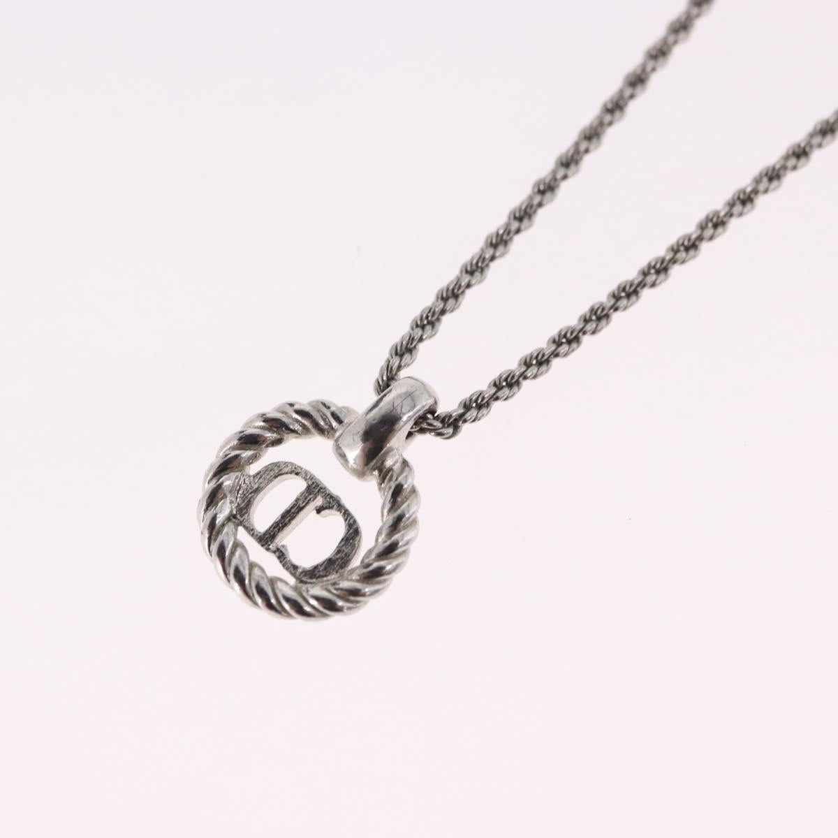 Christian Dior Rope Circle Logo Necklace Metal Silver Auth SW2521