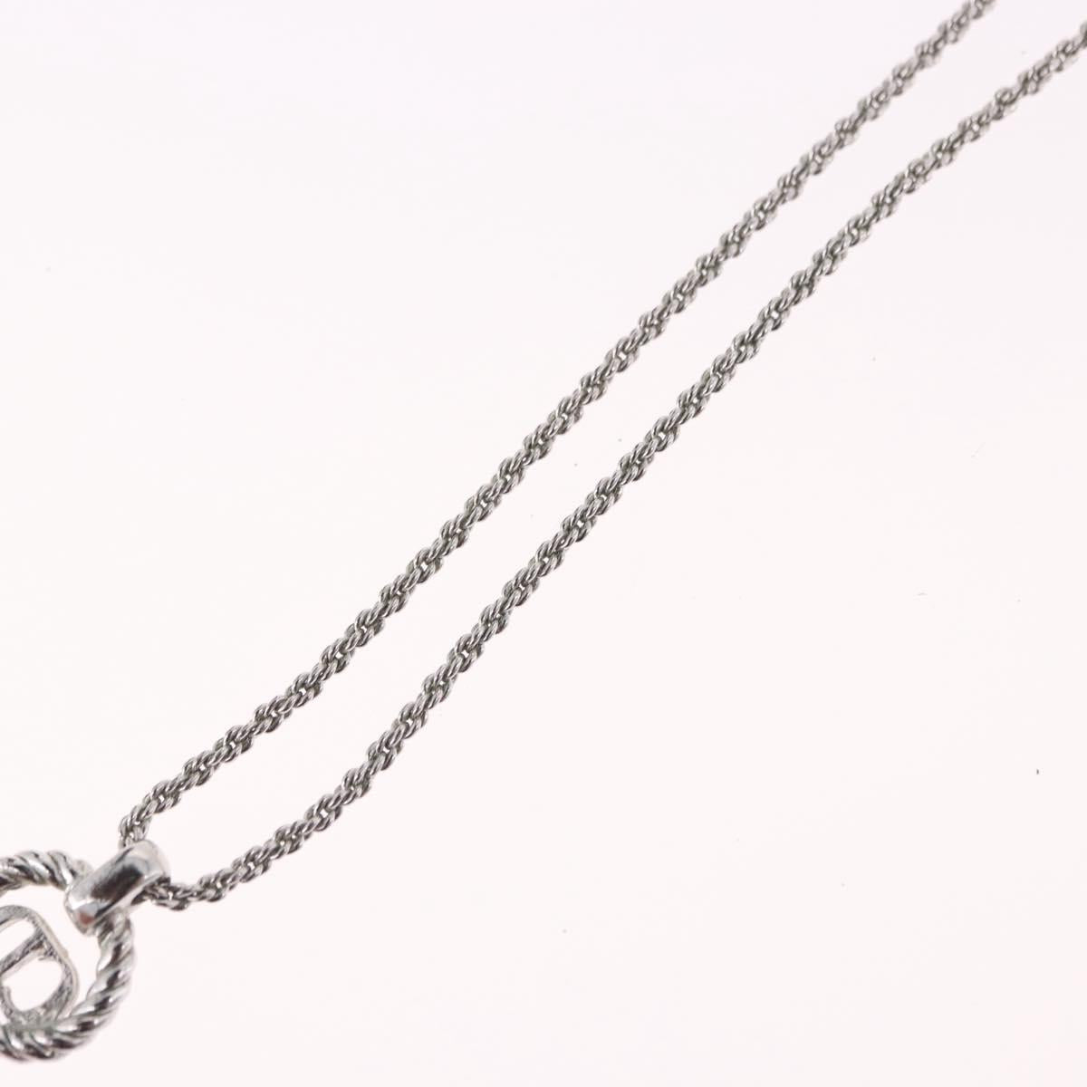 Christian Dior Rope Circle Logo Necklace Metal Silver Auth SW2522