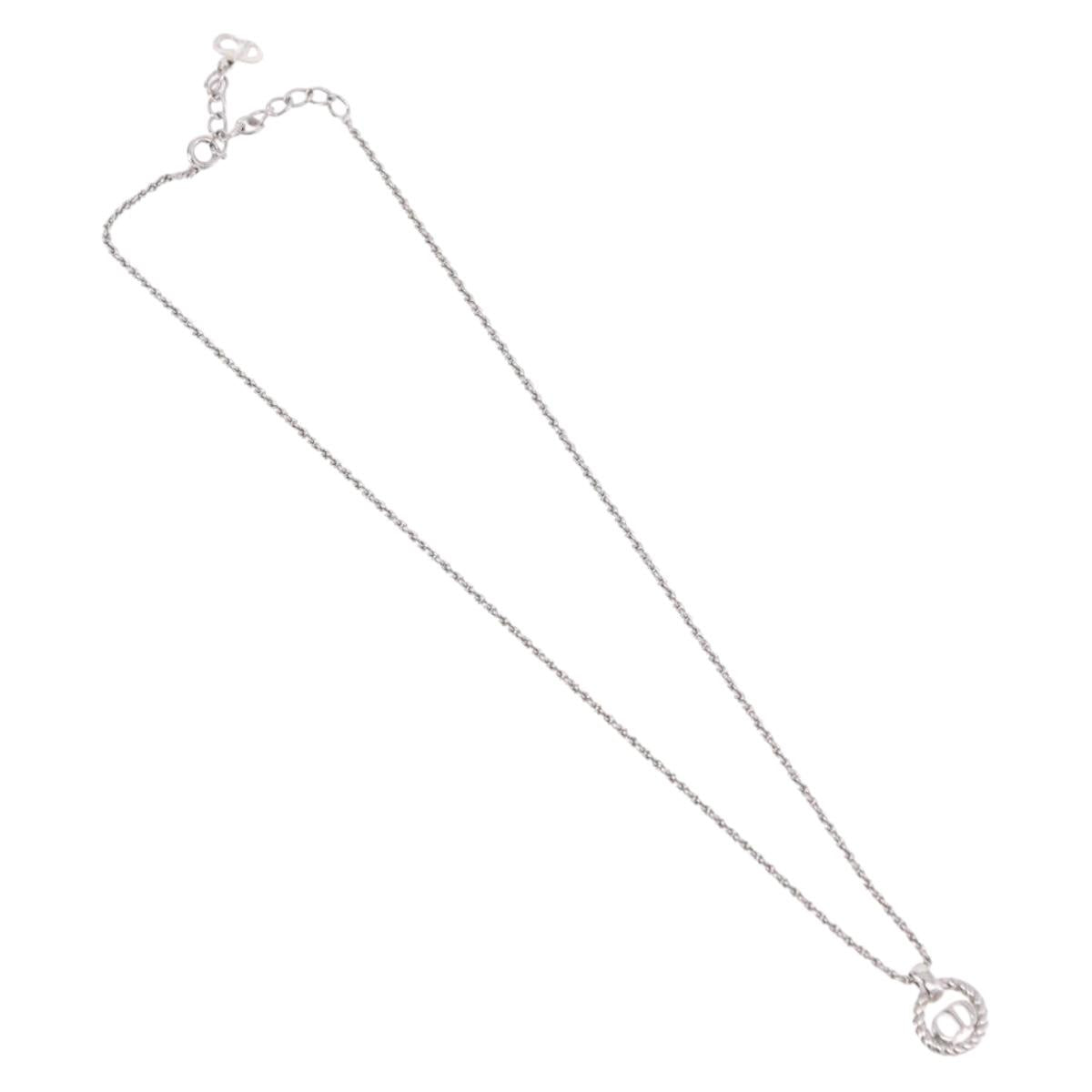 Christian Dior Rope Circle Logo Necklace Metal Silver Auth SW2522