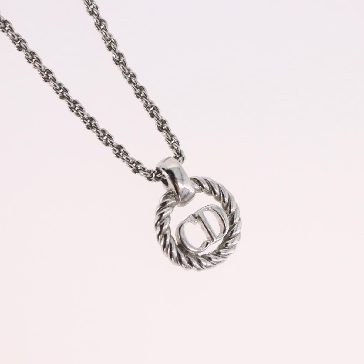 Christian Dior Rope Circle Logo Necklace Metal Silver Auth SW2522
