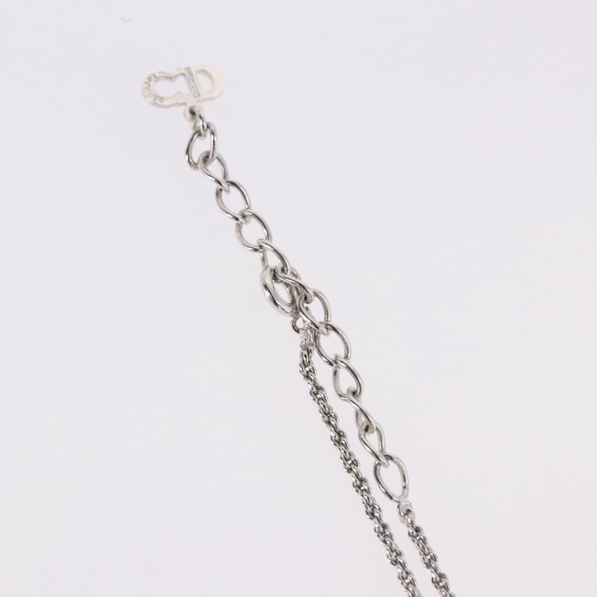 Christian Dior Rope Circle Logo Necklace Metal Silver Auth SW2522
