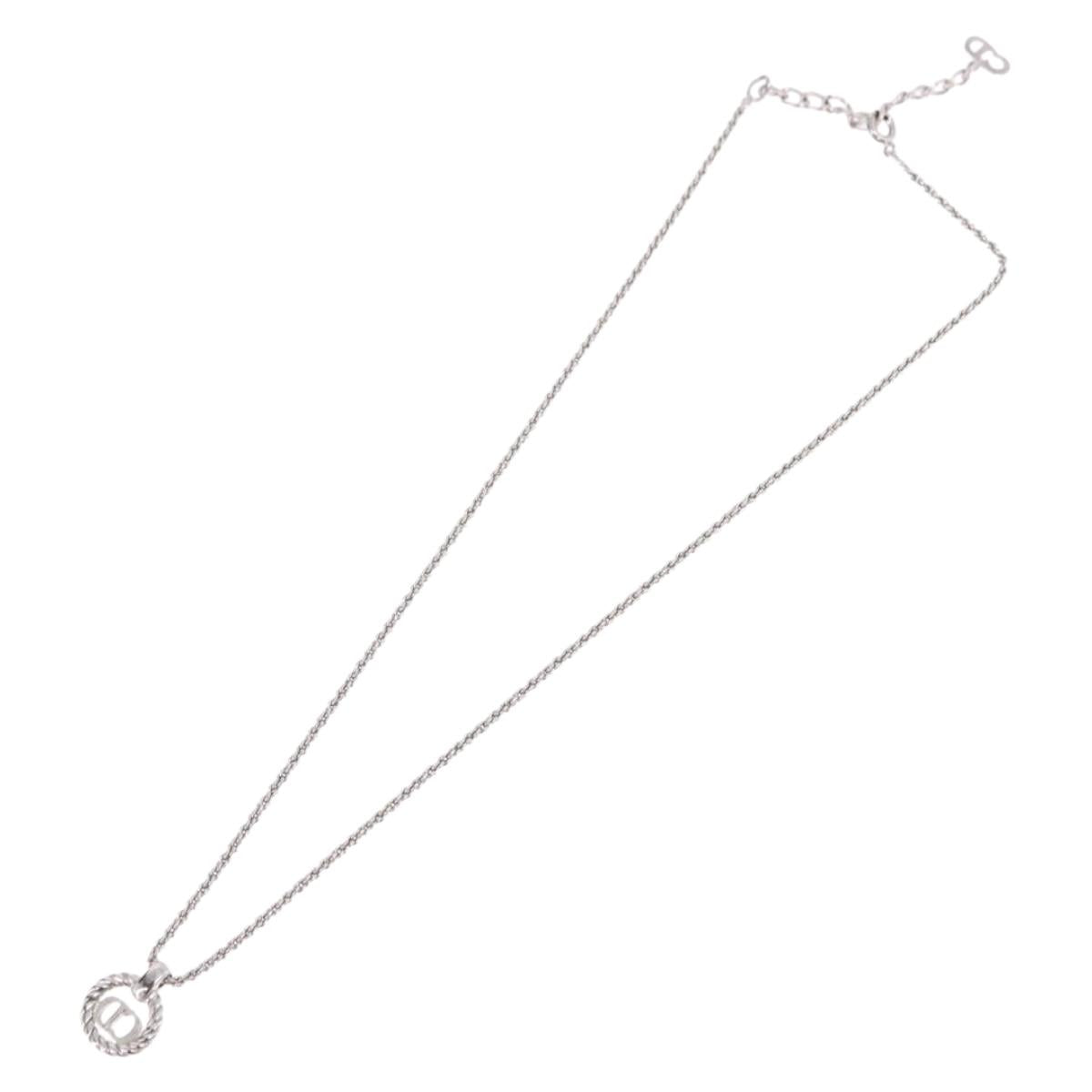 Christian Dior Rope Circle Logo Necklace Metal Silver Auth SW2522