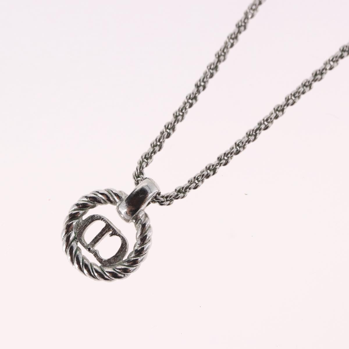 Christian Dior Rope Circle Logo Necklace Metal Silver Auth SW2522