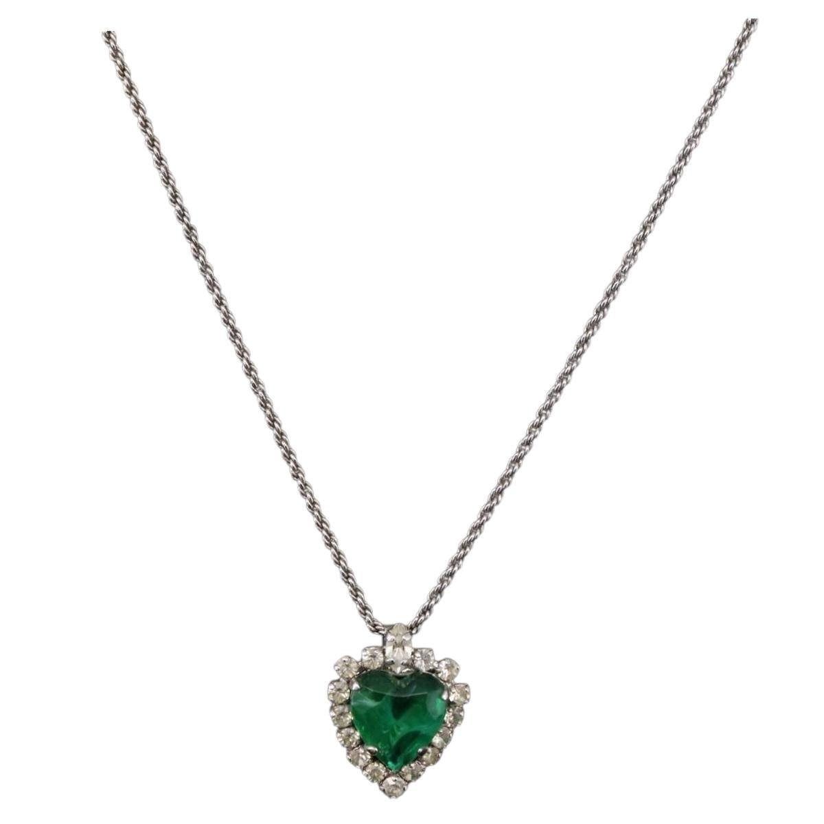 Christian Dior Colored Stone Necklace Metal Silver Auth SW2523