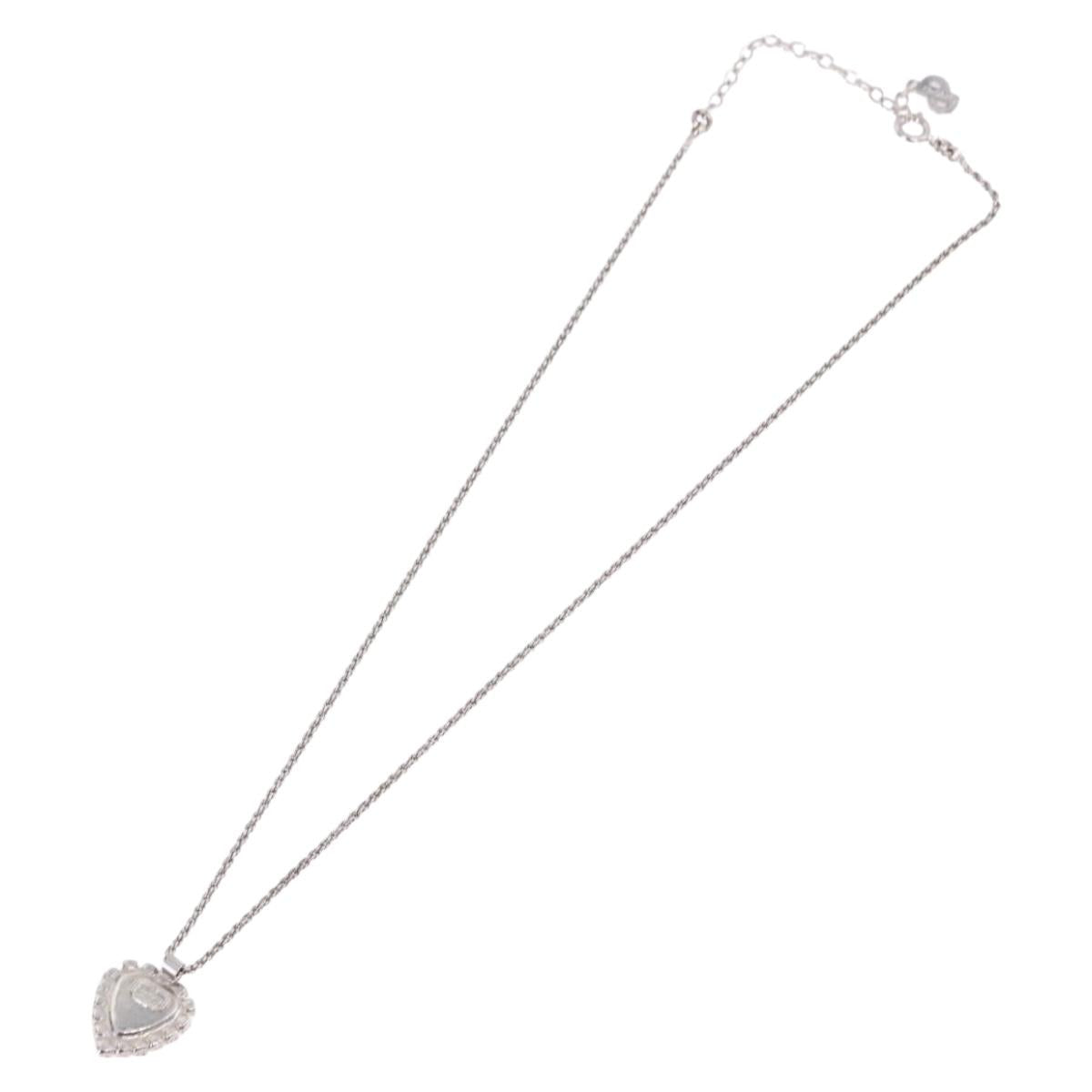 Christian Dior Colored Stone Necklace Metal Silver Auth SW2523