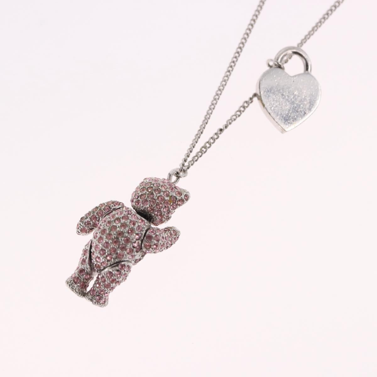 Christian Dior Bear Motif Necklace Metal Silver Auth SW2524