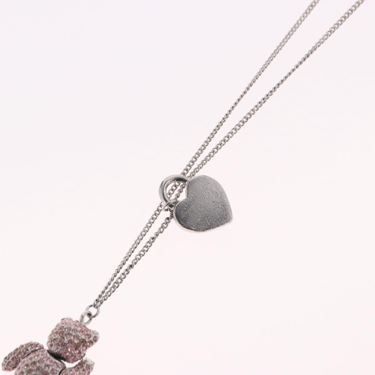 Christian Dior Bear Motif Necklace Metal Silver Auth SW2524