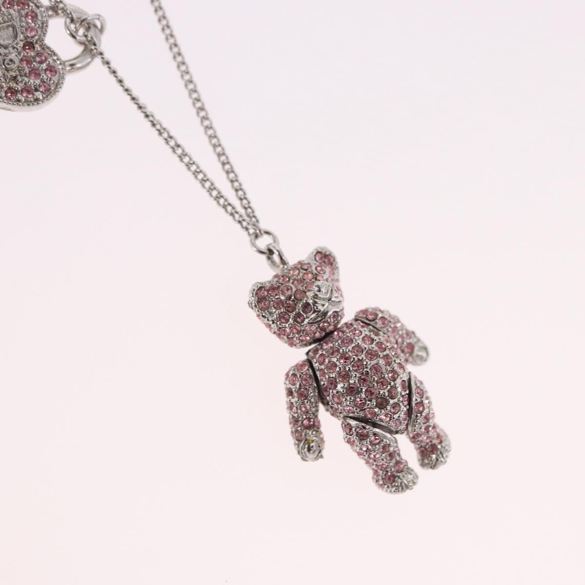 Christian Dior Bear Motif Necklace Metal Silver Auth SW2524