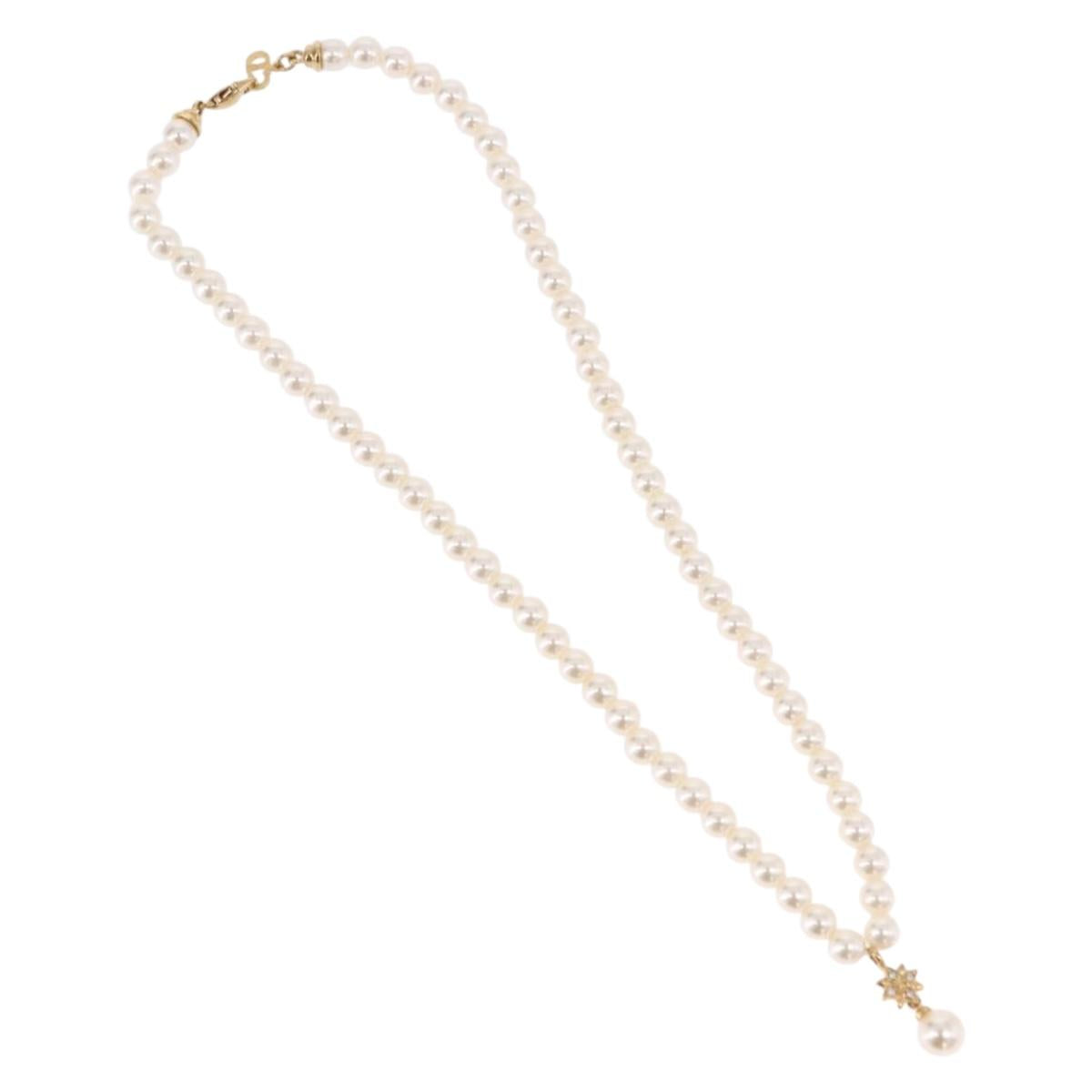 Christian Dior Pearl Necklace Metal White Gold Auth SW2525A