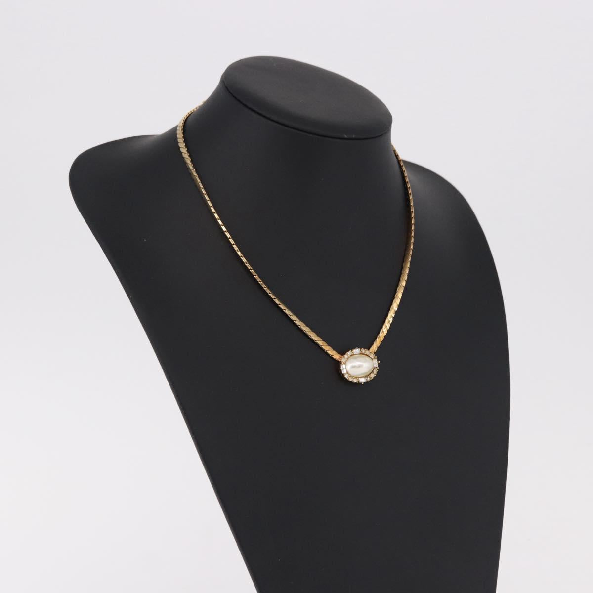 Christian Dior Oval Pearl Choker Necklace Metal Gold Tone Auth SW2530