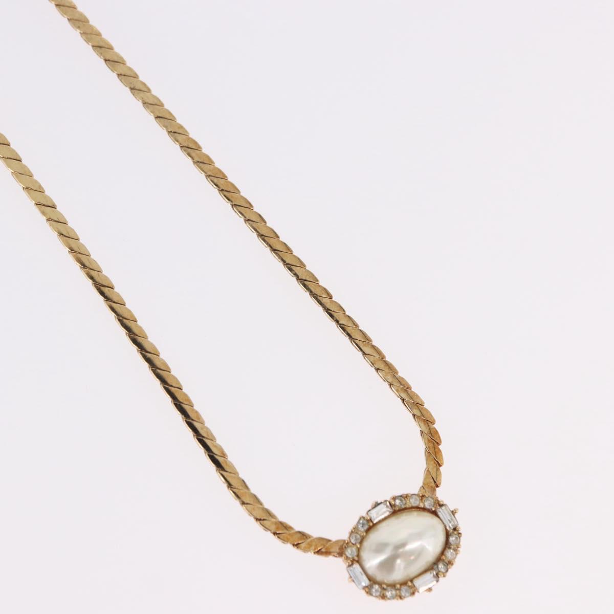 Christian Dior Oval Pearl Choker Necklace Metal Gold Tone Auth SW2530