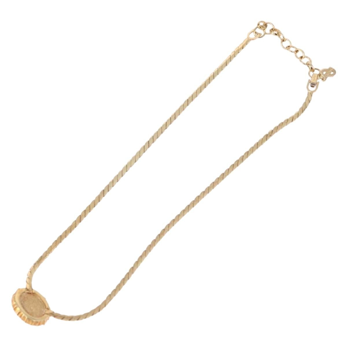 Christian Dior Oval Pearl Choker Necklace Metal Gold Tone Auth SW2530