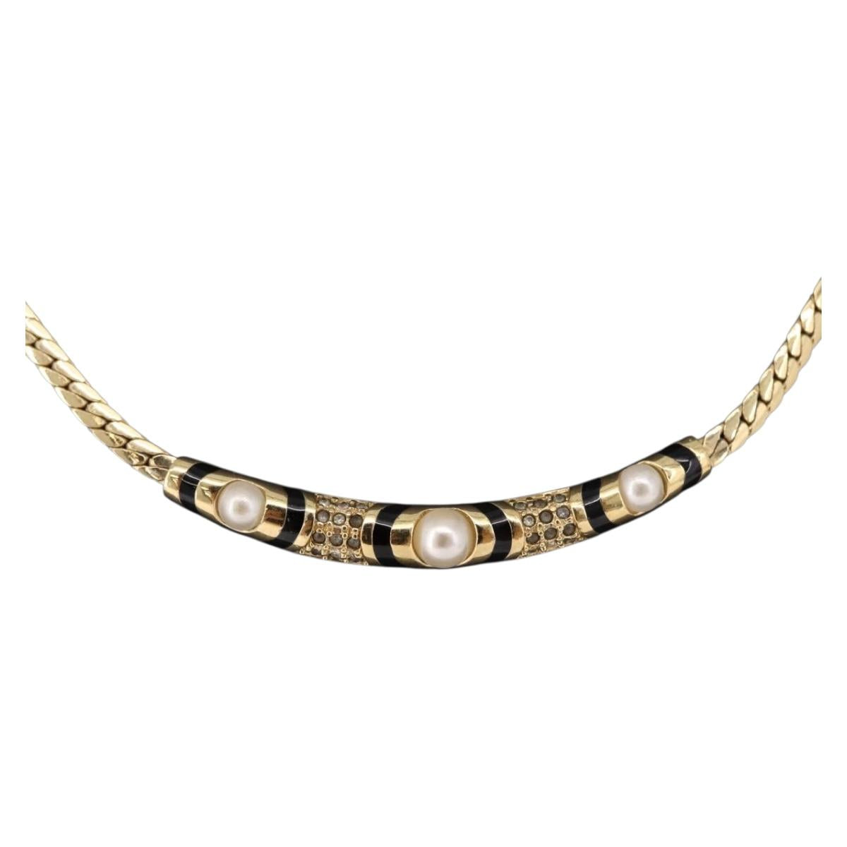 Christian Dior Choker Necklace Metal Gold Tone Auth SW2531
