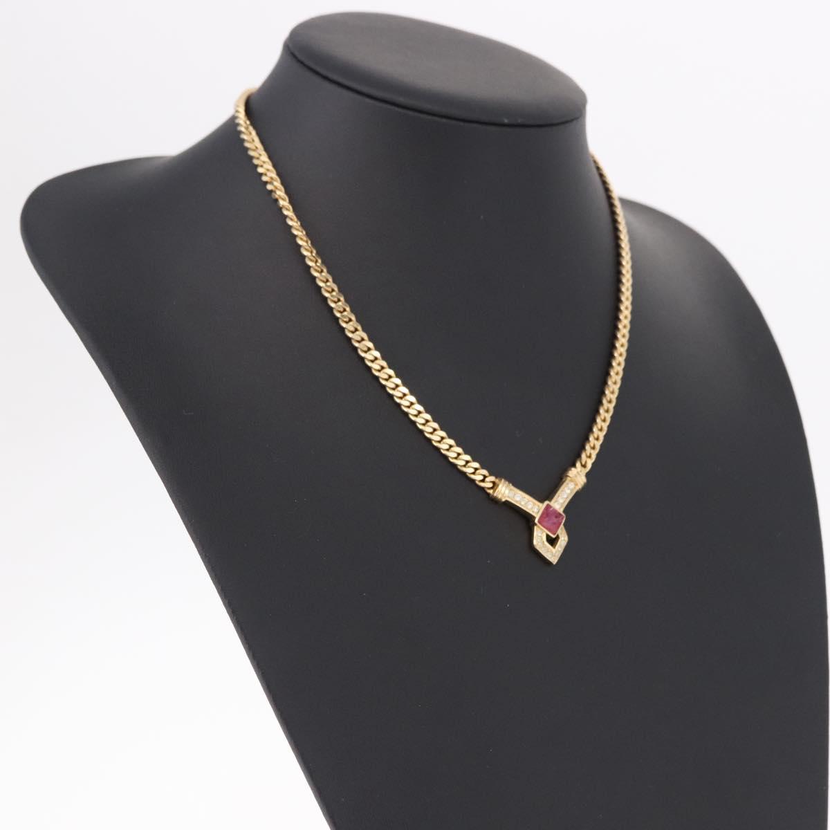 Christian Dior Colored Stone Necklace Metal Gold Tone Auth SW2532