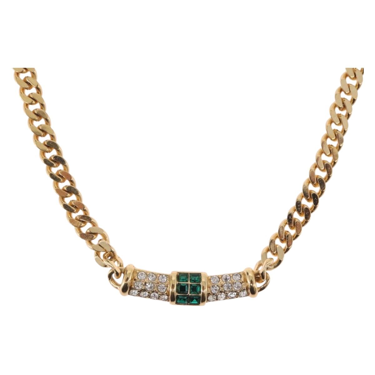 Christian Dior Colored Stone Necklace Metal Gold Tone Auth SW2533