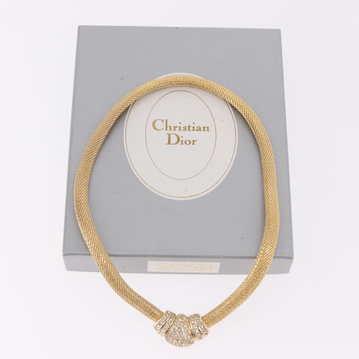 Christian Dior Choker Necklace Metal Gold Tone Auth SW2534A
