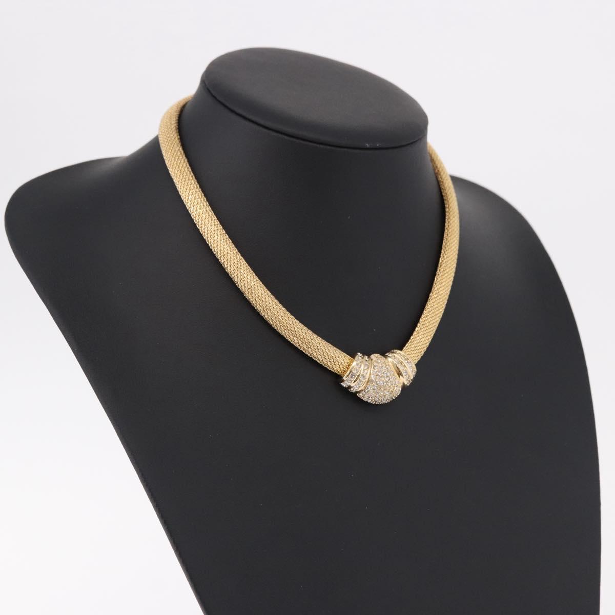 Christian Dior Choker Necklace Metal Gold Tone Auth SW2534A