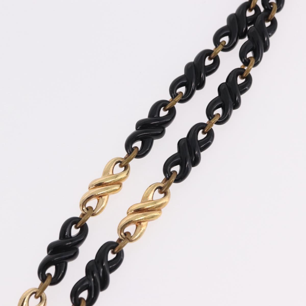 Christian Dior Chain Necklace Metal Black Gold Auth SW2535