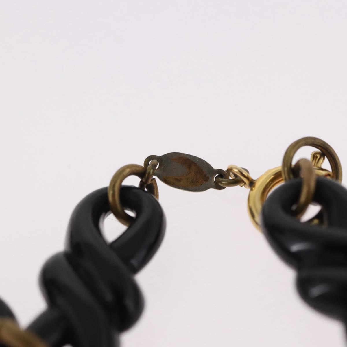 Christian Dior Chain Necklace Metal Black Gold Auth SW2535