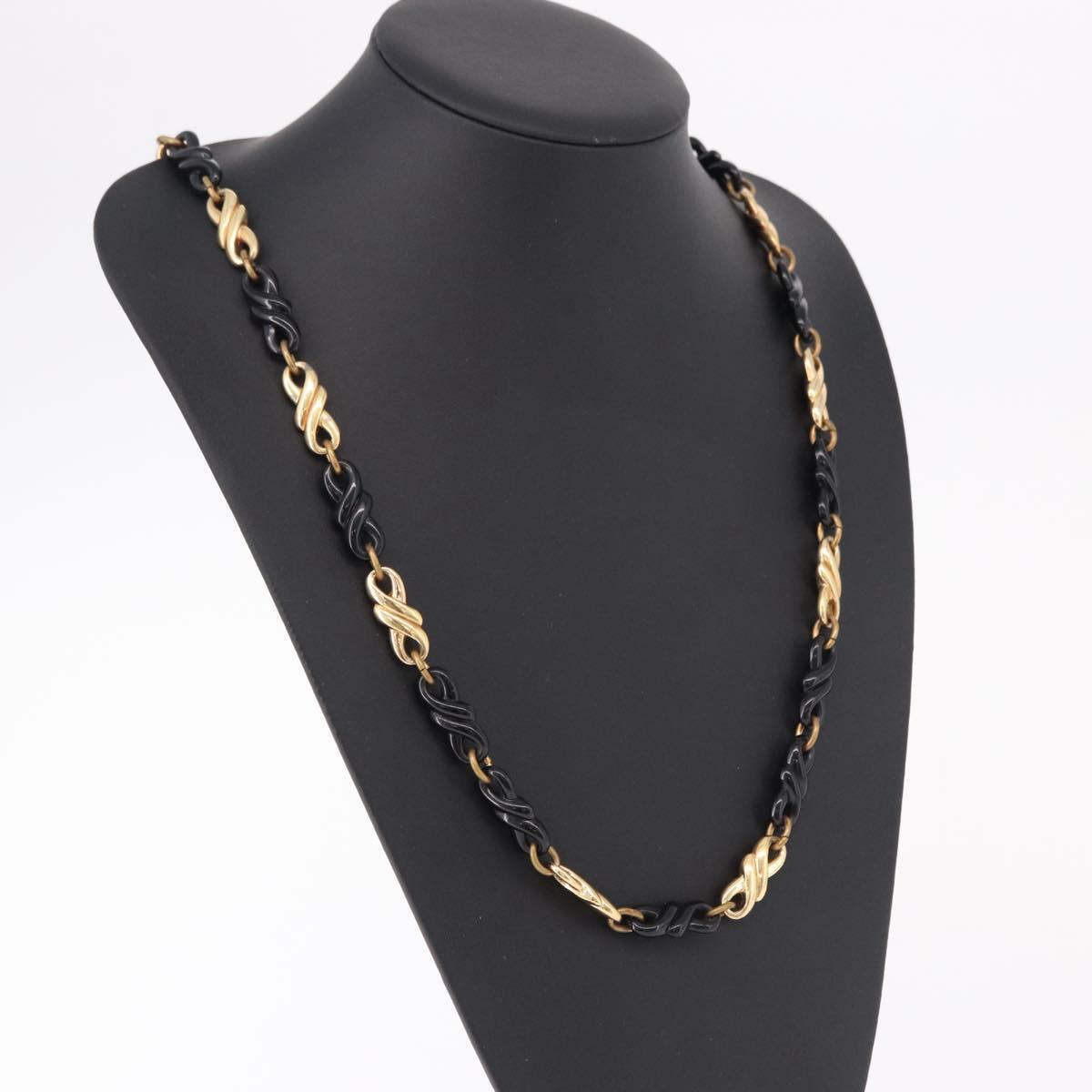 Christian Dior Chain Necklace Metal Black Gold Auth SW2535