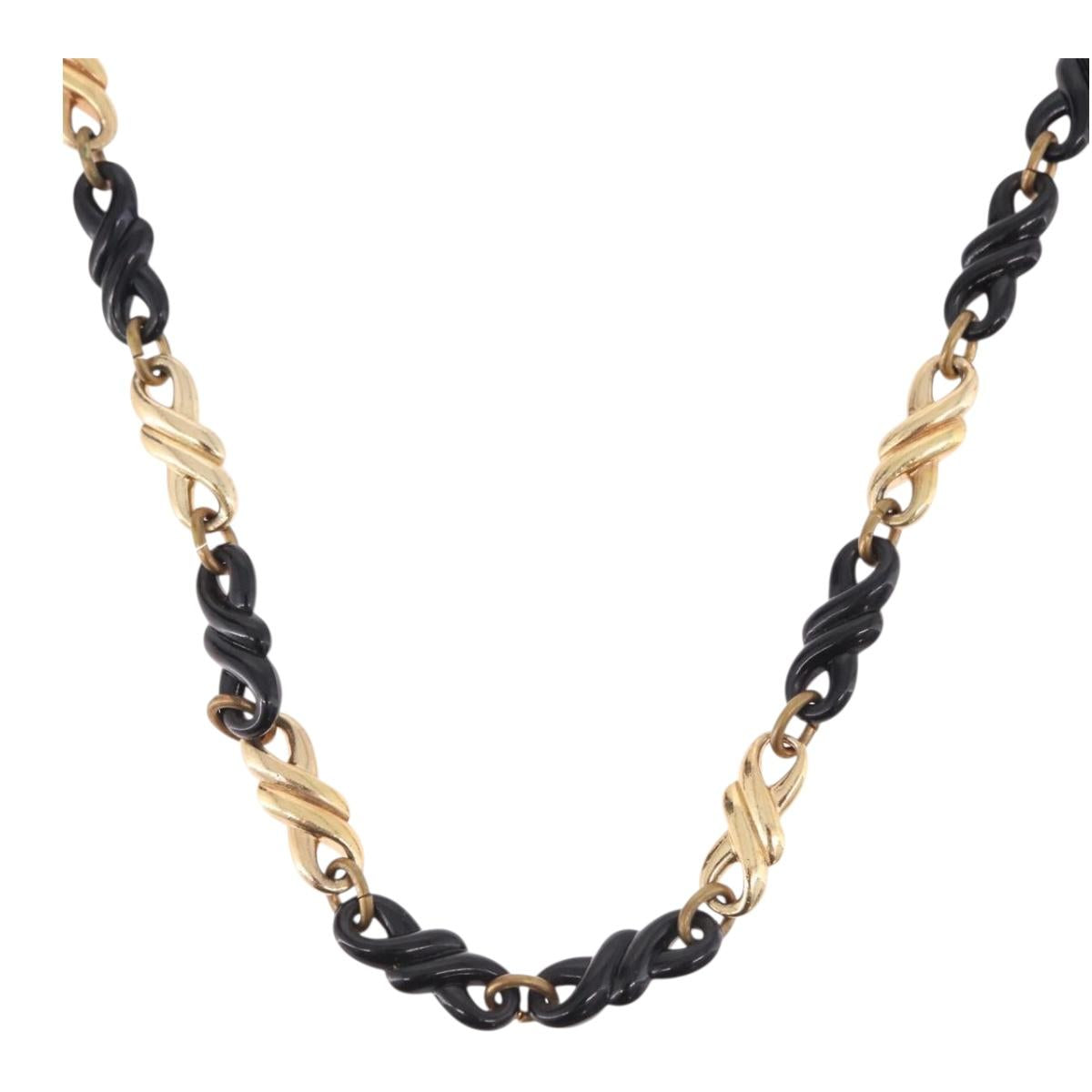 Christian Dior Chain Necklace Metal Black Gold Auth SW2535