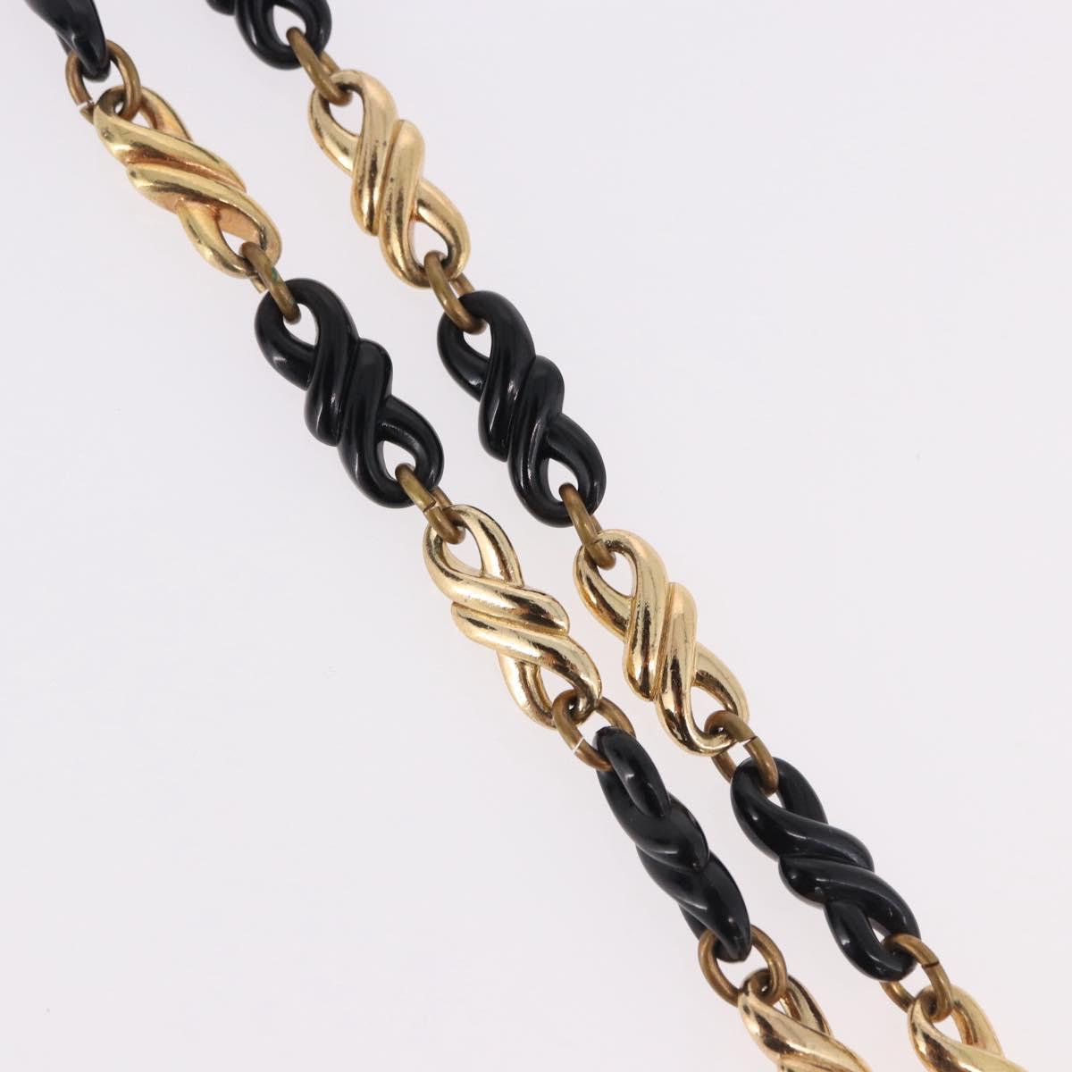 Christian Dior Chain Necklace Metal Black Gold Auth SW2535
