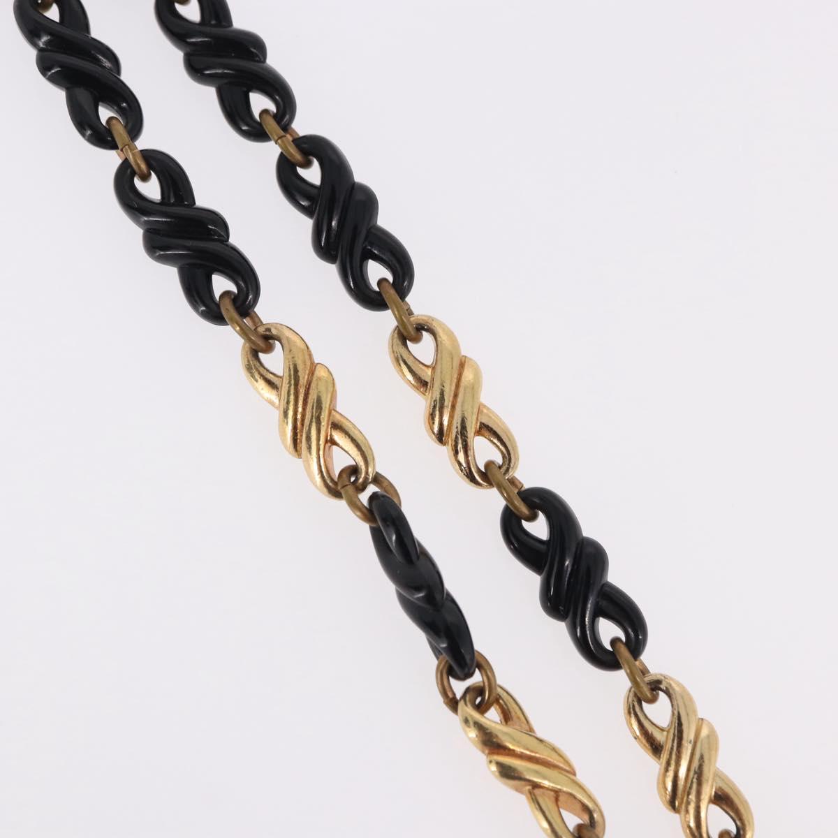 Christian Dior Chain Necklace Metal Black Gold Auth SW2535