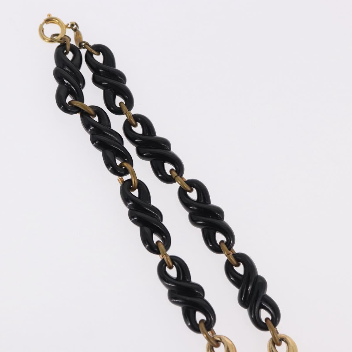 Christian Dior Chain Necklace Metal Black Gold Auth SW2535